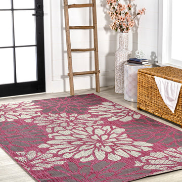 Zinnia Modern Floral Textured Weave Indoor/outdoor Area Rug